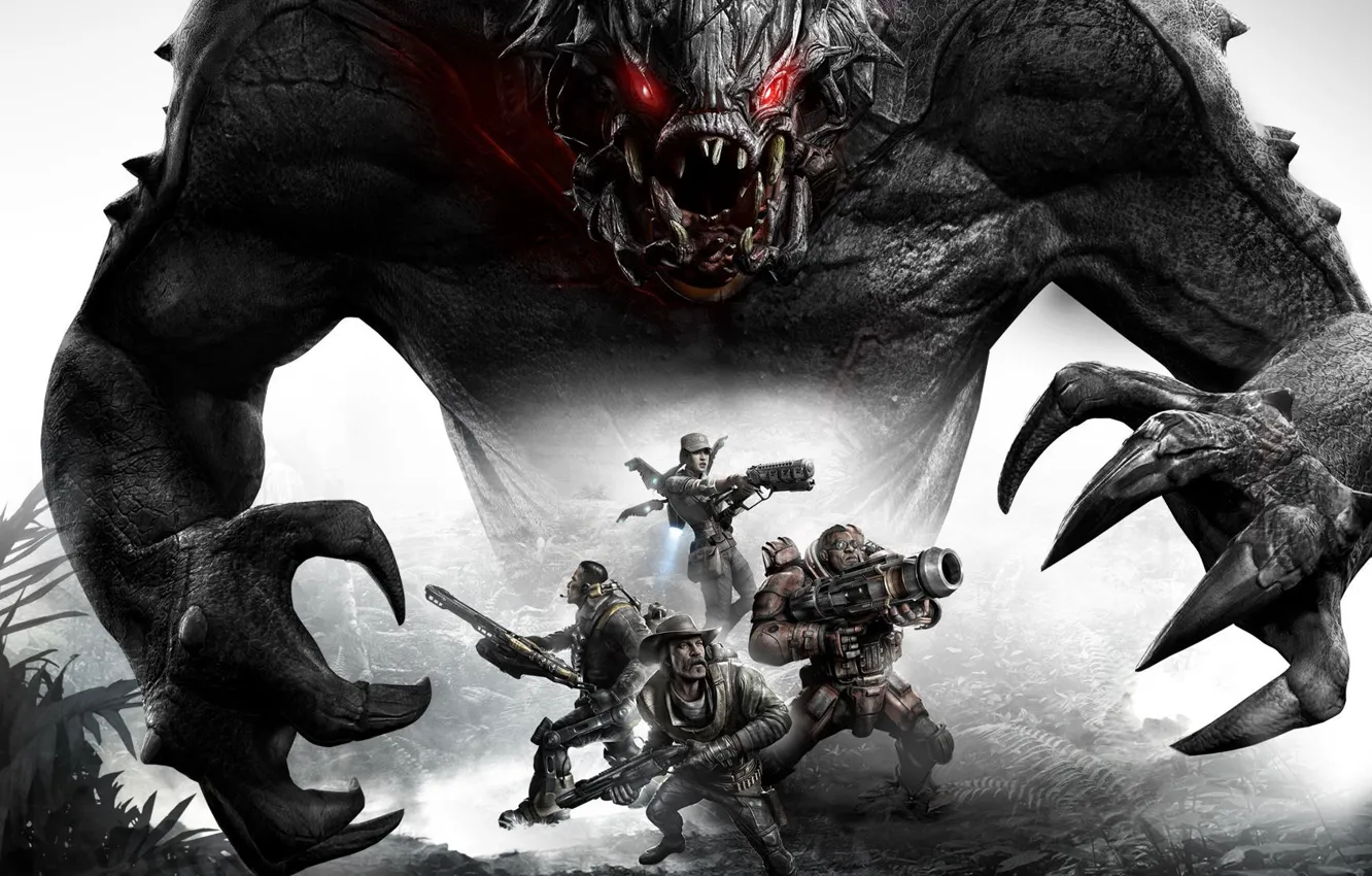 Photo wallpaper weapons, monster, team, gun, hunter, Goliath, 2K Games, Evolve