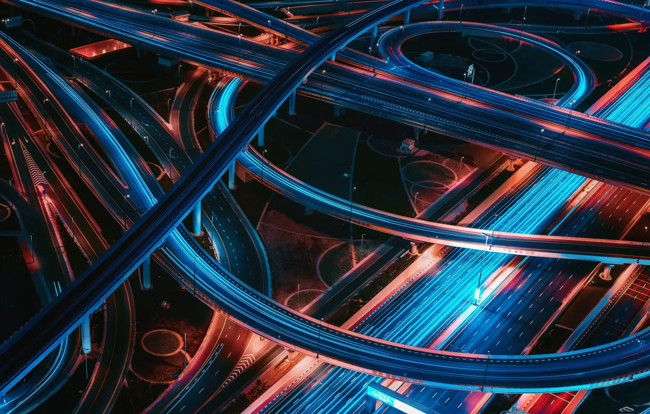 Photo wallpaper road, light, night, the city, lights, excerpt