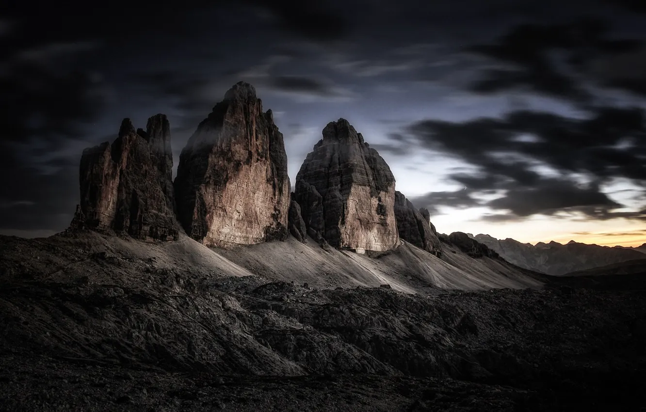 Photo wallpaper clouds, mountains, twilight