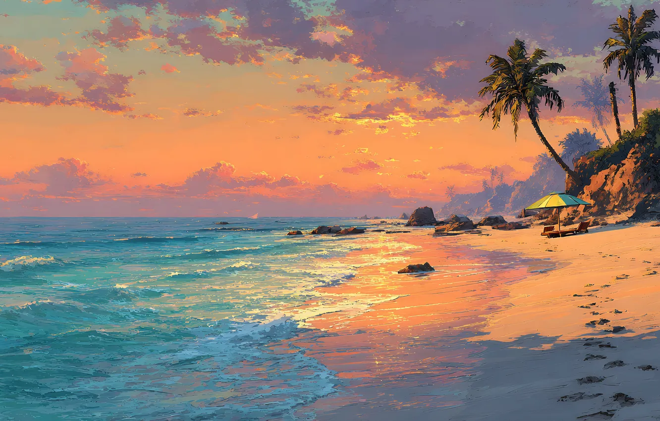 Photo wallpaper sand, sea, wave, beach, summer, the sky, the sun, clouds