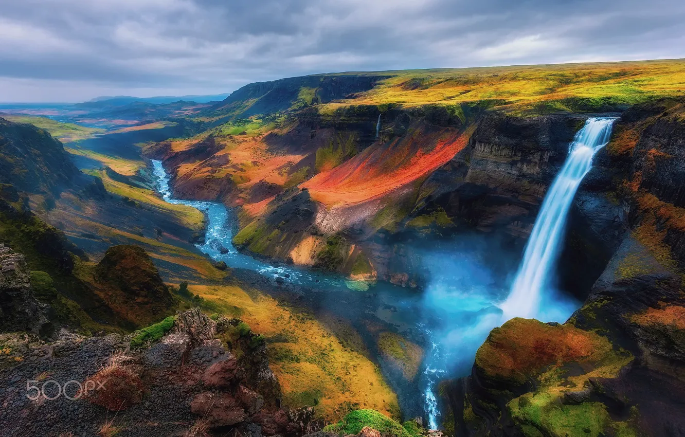 Photo wallpaper the sky, waterfall, Iceland, the folding