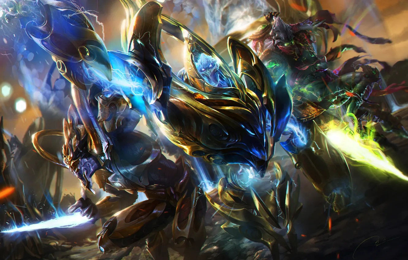 Photo wallpaper starcraft, fantasy, starcraft 2, art, Protoss, protoss, justice, warrior