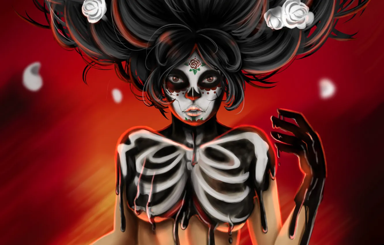 Photo wallpaper Girl, Look, Paint, Style, Background, Calavera, Day of the Dead, Day of the Dead
