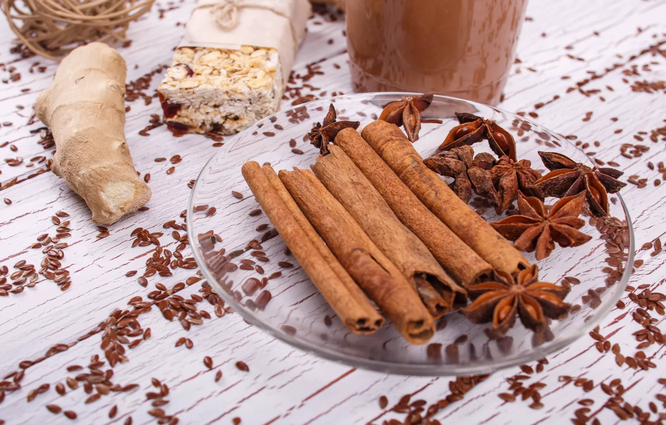 Photo wallpaper coffee, cinnamon, ginger, clove