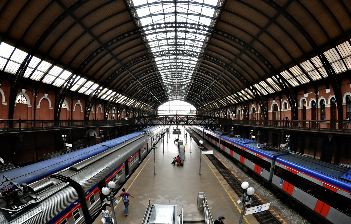Photo wallpaper people, train, railway, Brazil, Brasil, São Paulo, roof, Station of the Light