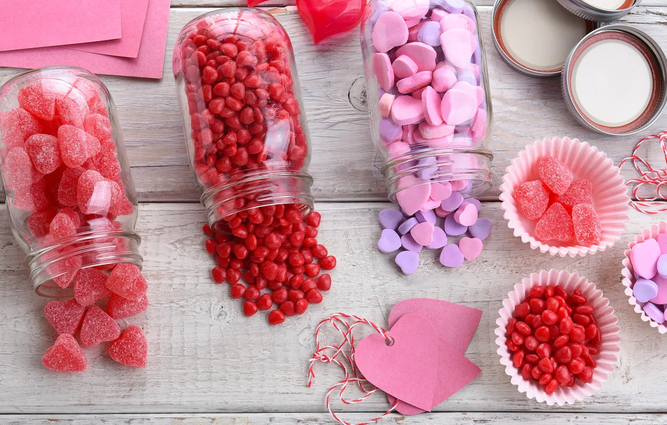 Photo wallpaper candy, hearts, love, pink, romantic, hearts, sweet, marmalade