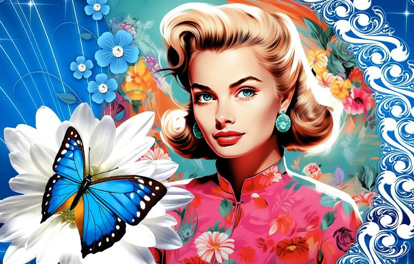 Photo wallpaper girl, drawing, portrait