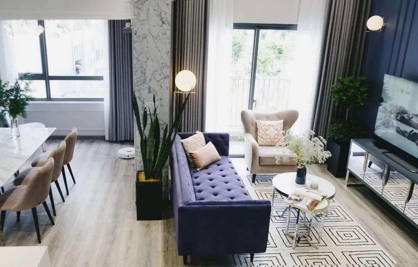 Photo wallpaper style, interior, living room, dining room, duplex apartment, with Neoclassical Interior Design, The Uniqueness Inside …