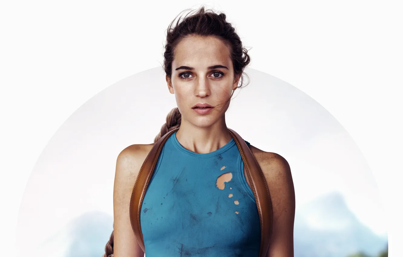 Photo wallpaper white background, Tomb Raider, Lara Croft, poster, Alicia Vikander, Alicia Vikander