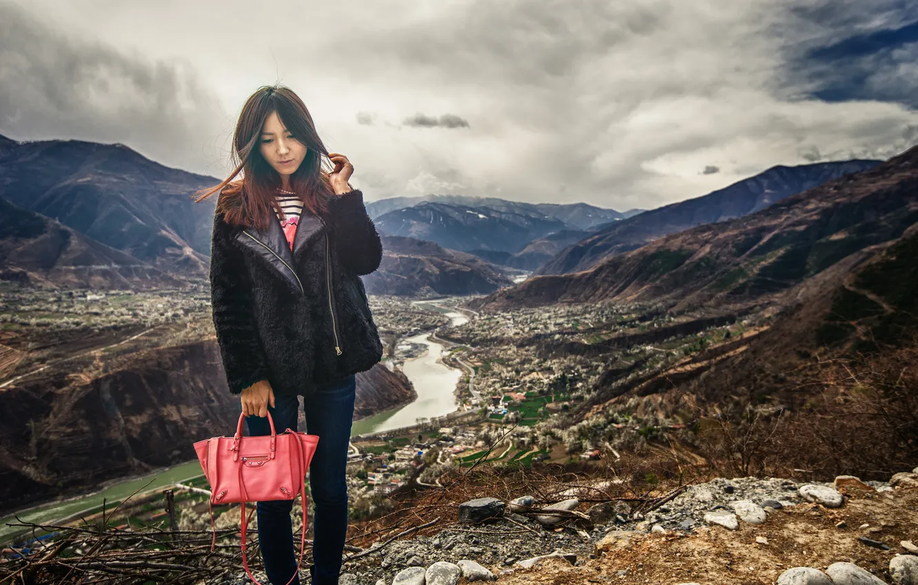 Photo wallpaper girl, mountains, China, China, Asian
