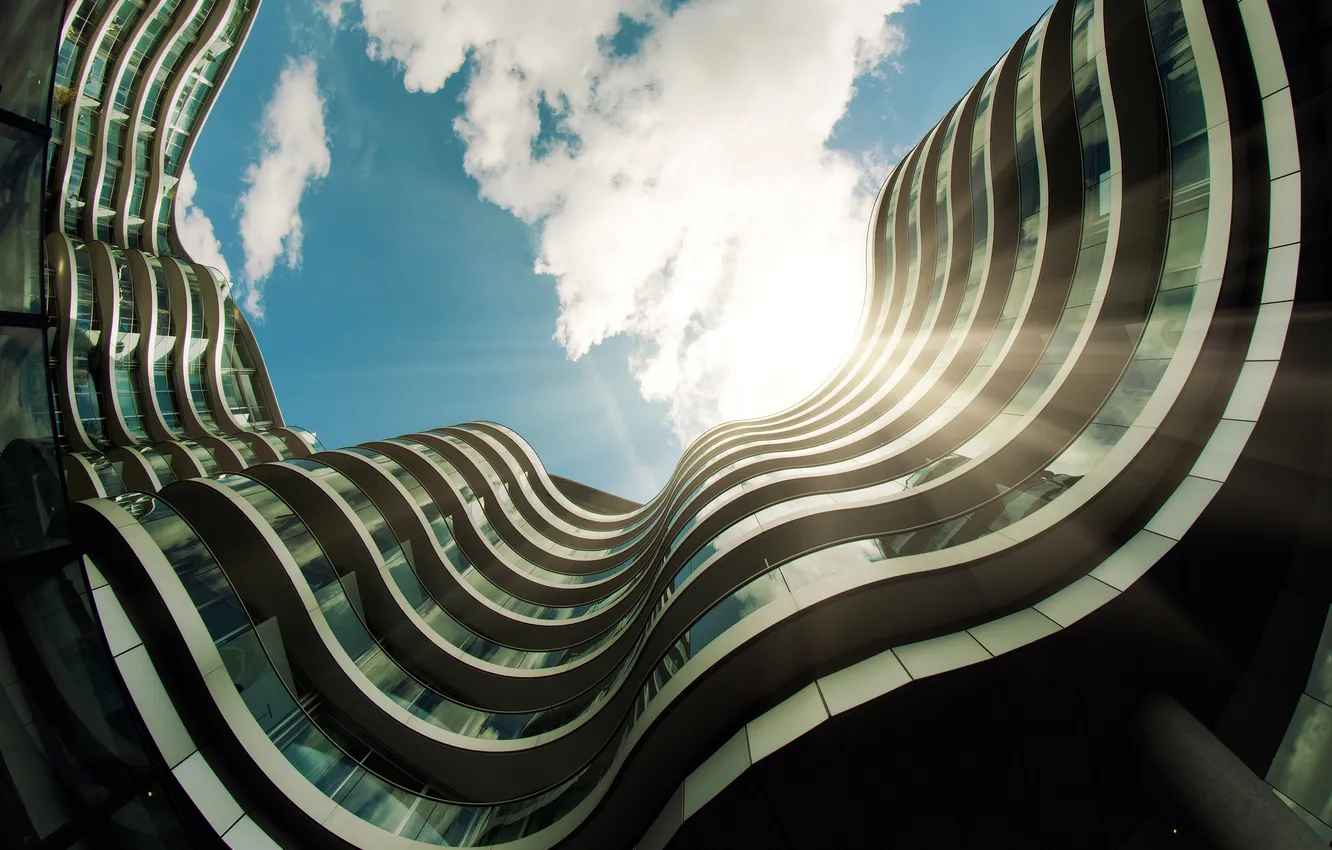 Photo wallpaper the sky, clouds, the city, up, skyscrapers