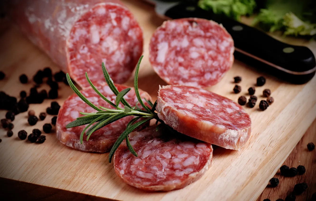 Photo wallpaper greens, sausage, seasoning