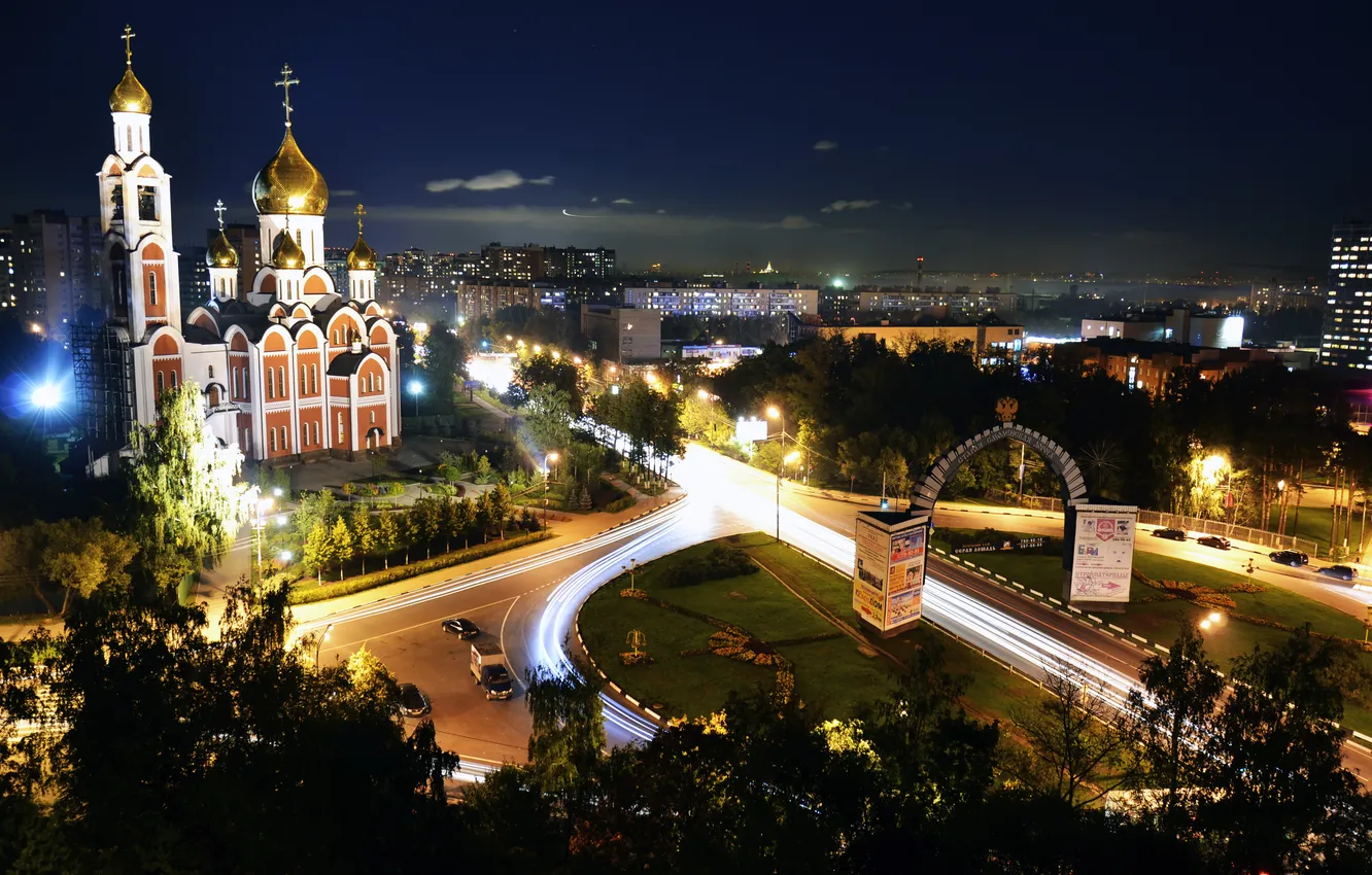 Photo wallpaper Night, Temple, Highway, Odintsovo