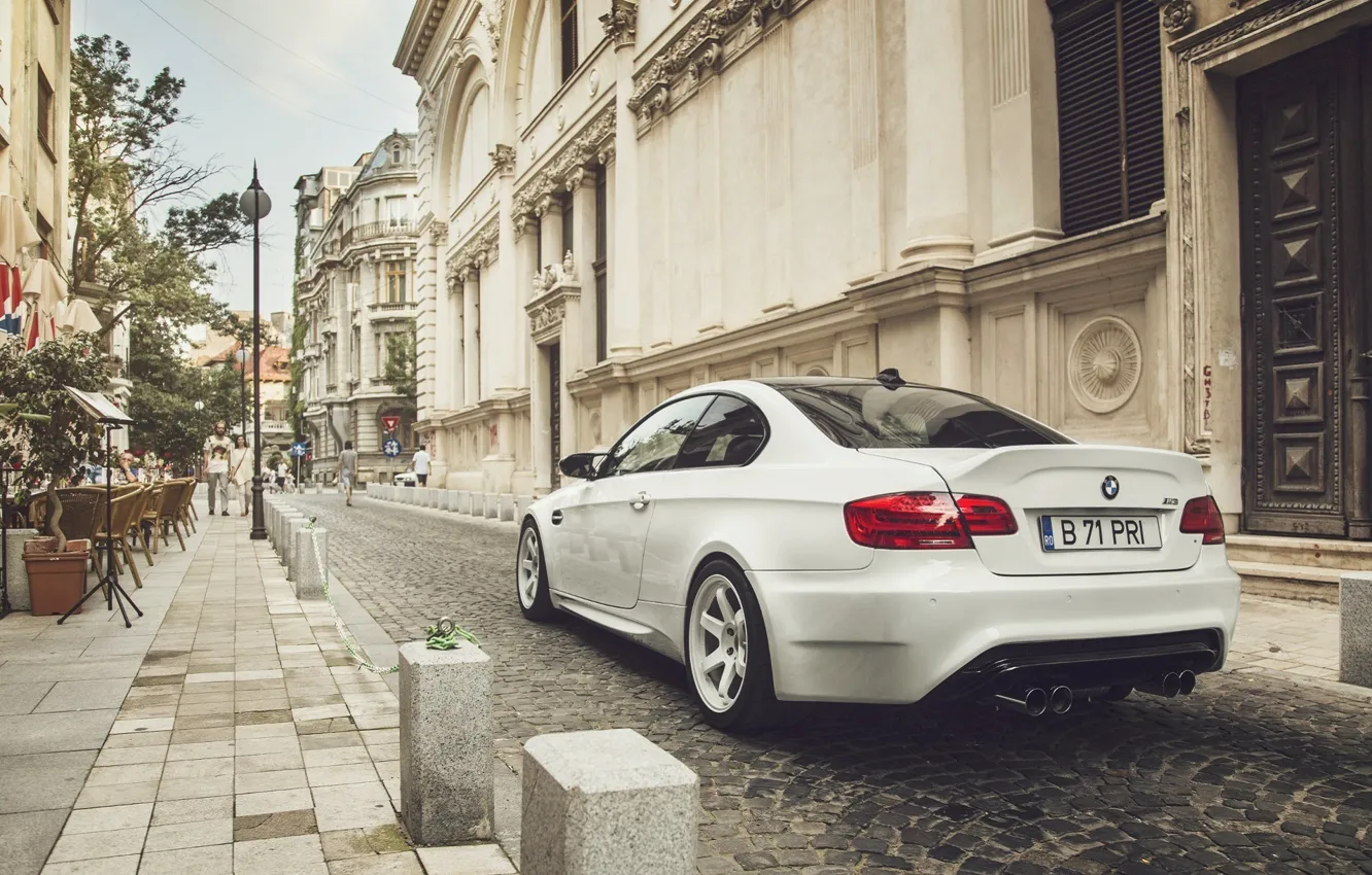 Photo wallpaper BMW, City, Car, White, E92, Tuning, Sport, Rear