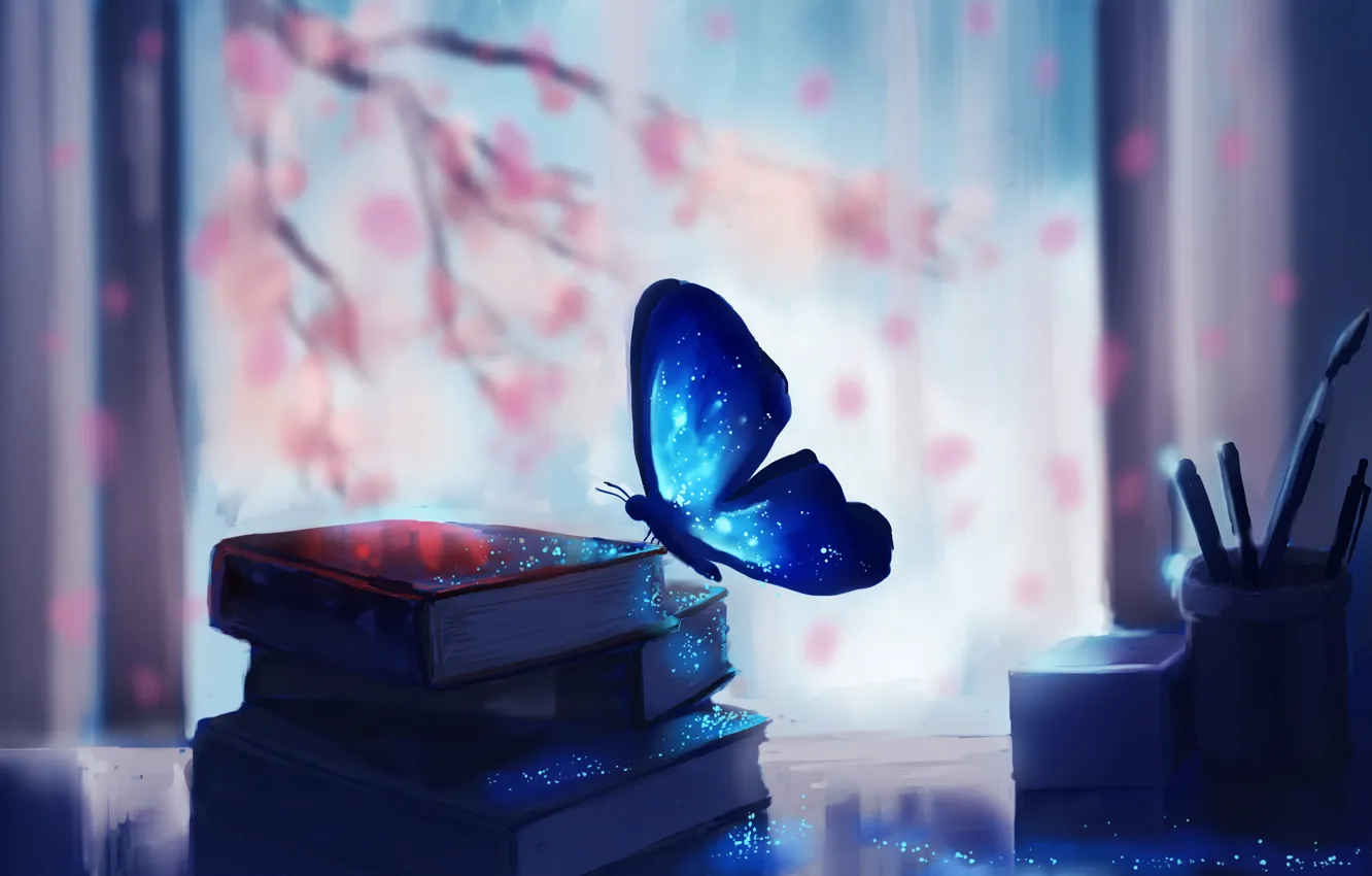 Photo wallpaper fantasy, magic, art, butterfly, macro, glare, books, miscellaneous