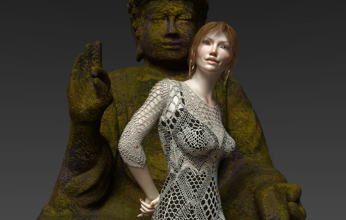 Photo wallpaper girl, smile, Buddha