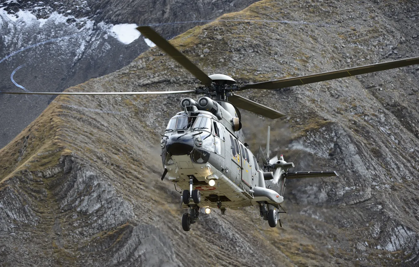 Photo wallpaper flight, mountains, helicopter, Cougar, multipurpose, Eurocopter