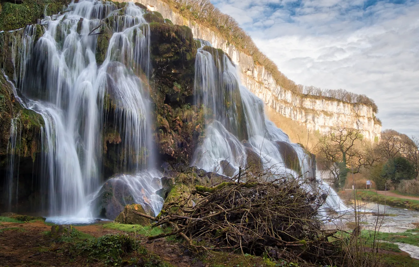 Photo wallpaper nature, rocks, shore, waterfall, stream