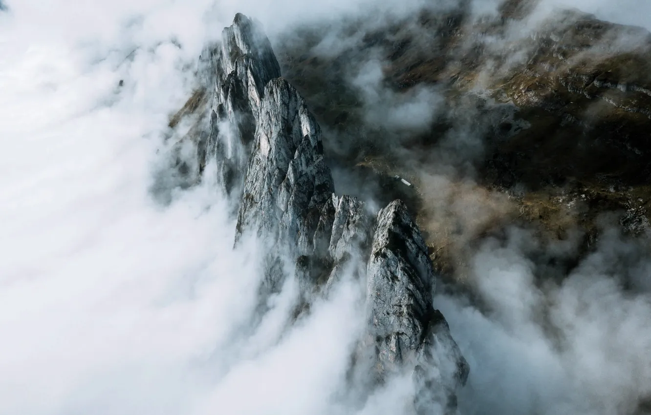 Photo wallpaper clouds, mountains, nature, fog, rocks