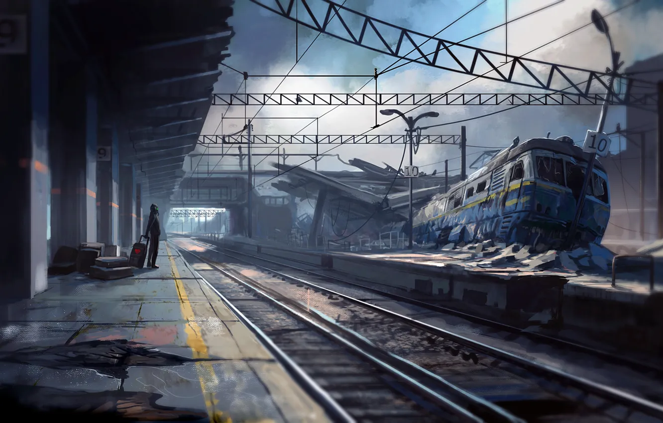 Photo wallpaper crash, station, waiting, Romantically Apocalyptic, train