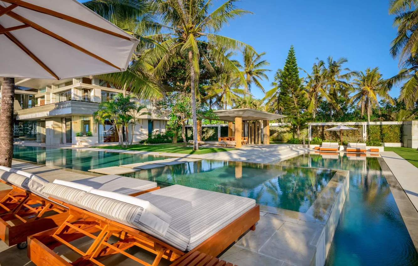 Photo wallpaper palm trees, Villa, pool, Bali, Indonesia