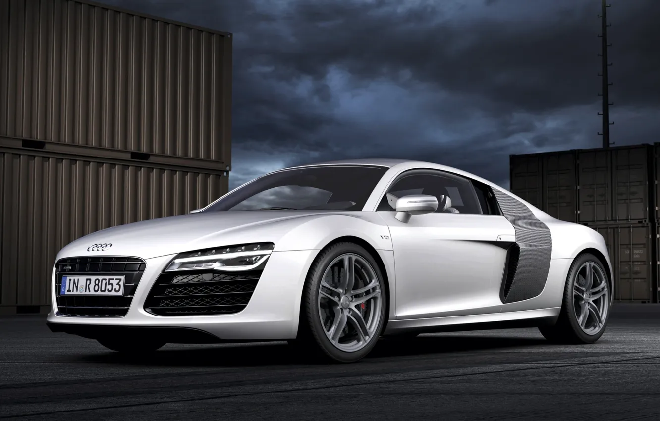 Photo wallpaper the sky, night, background, Audi, Audi, silver, supercar, the front
