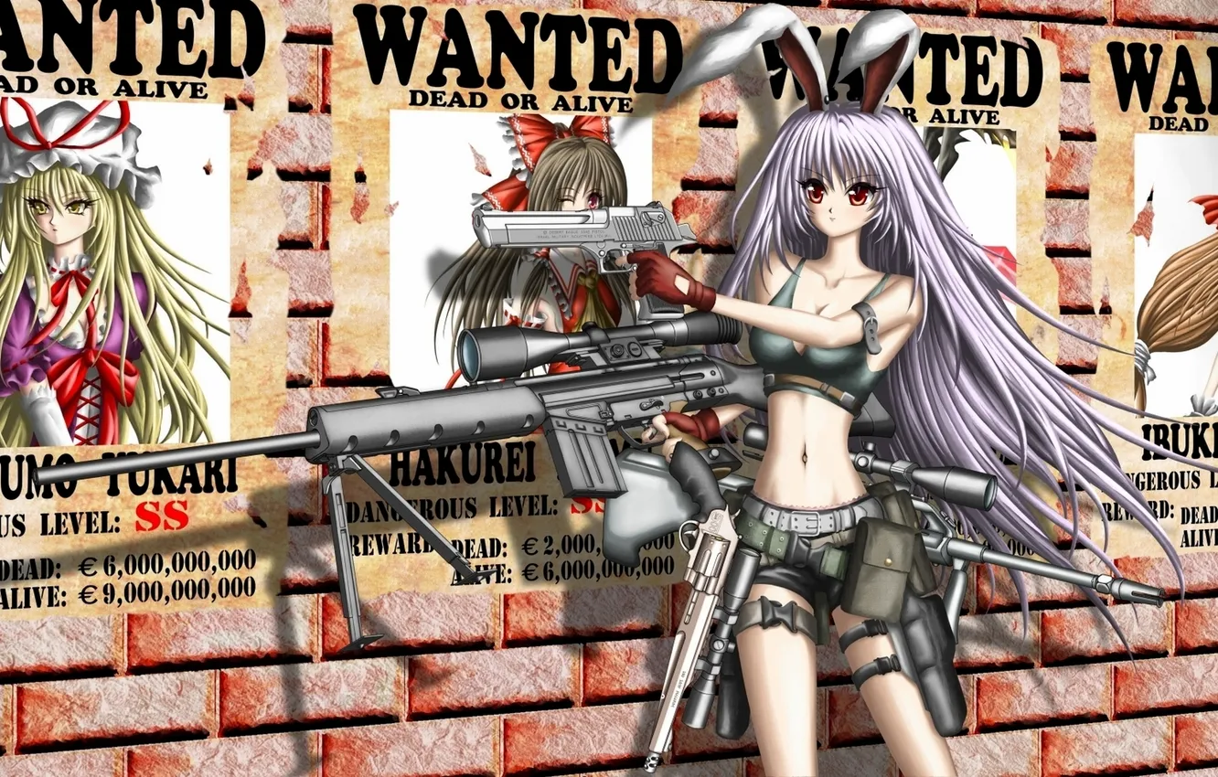 Photo wallpaper girl, weapons, anime, poster, art, ears, touhou, Hakurei Reimu