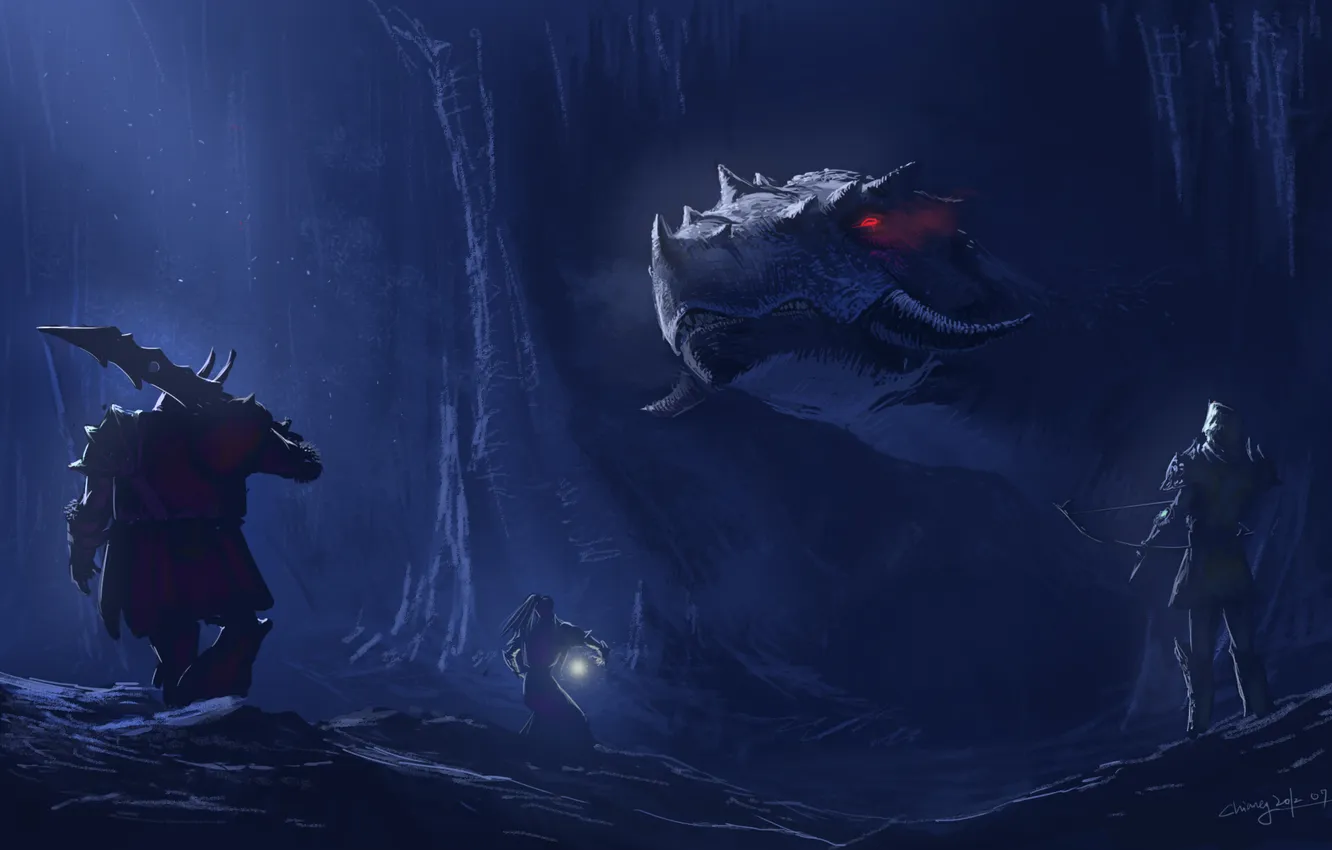 Photo wallpaper face, dragon, people, head, warrior, art, MAG, cave