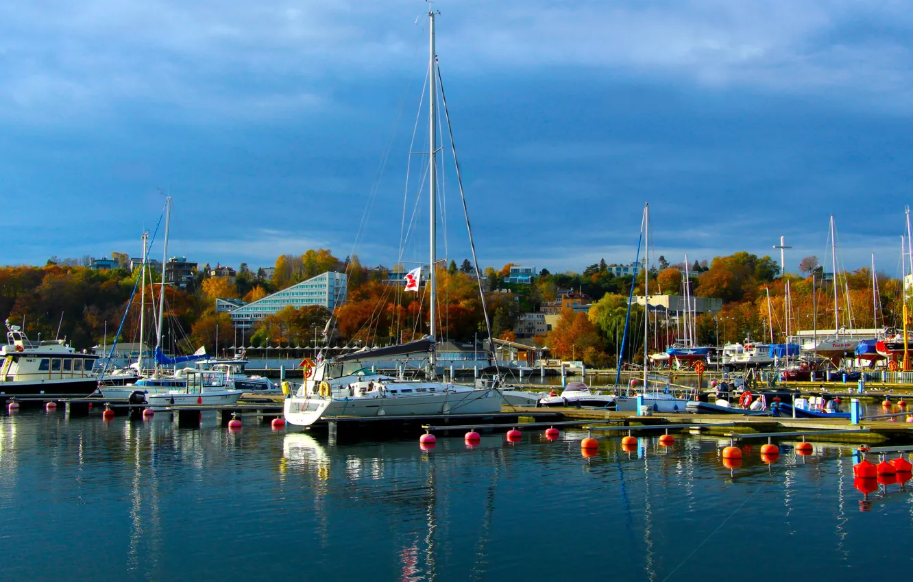 Photo wallpaper boats, yachts, bay, swim