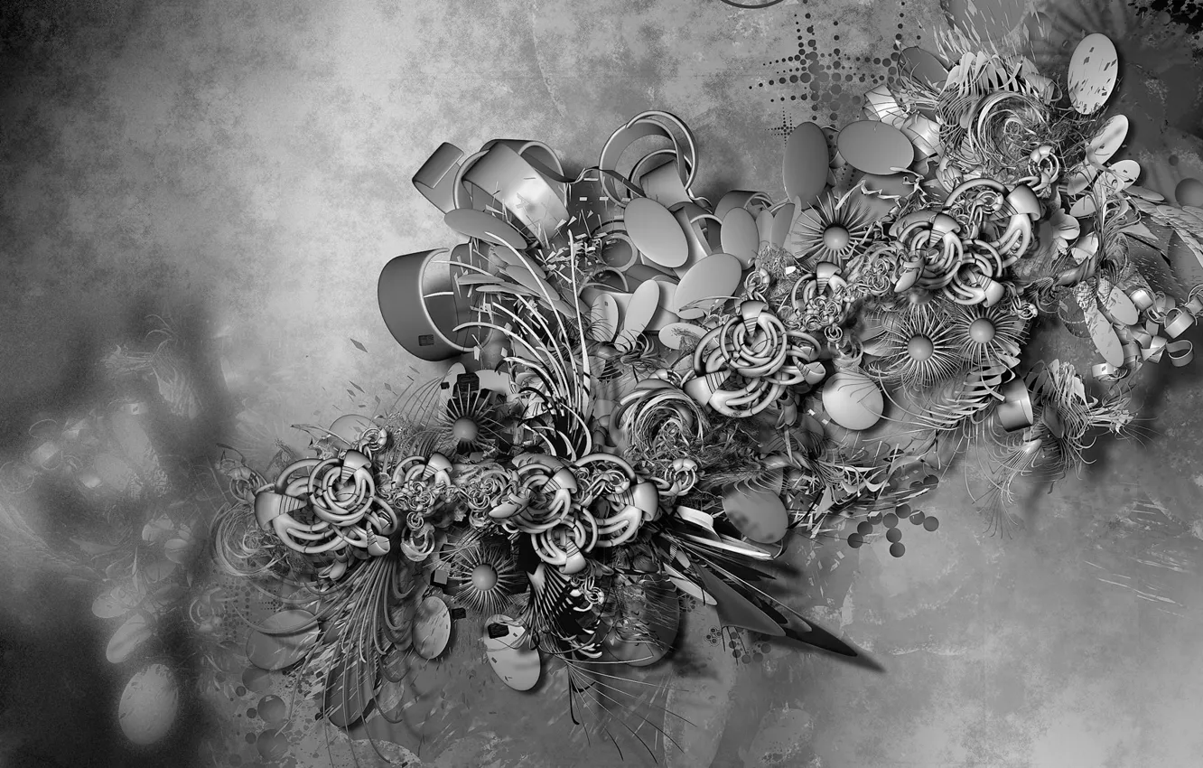 Photo wallpaper flowers, texture, black and white