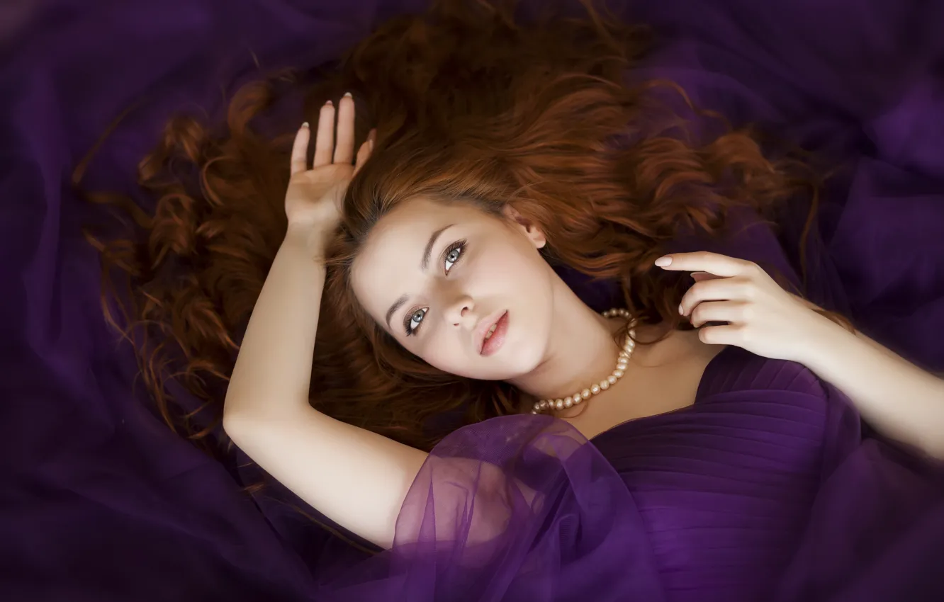 Photo wallpaper look, girl, face, photo, dress, beads, beautiful