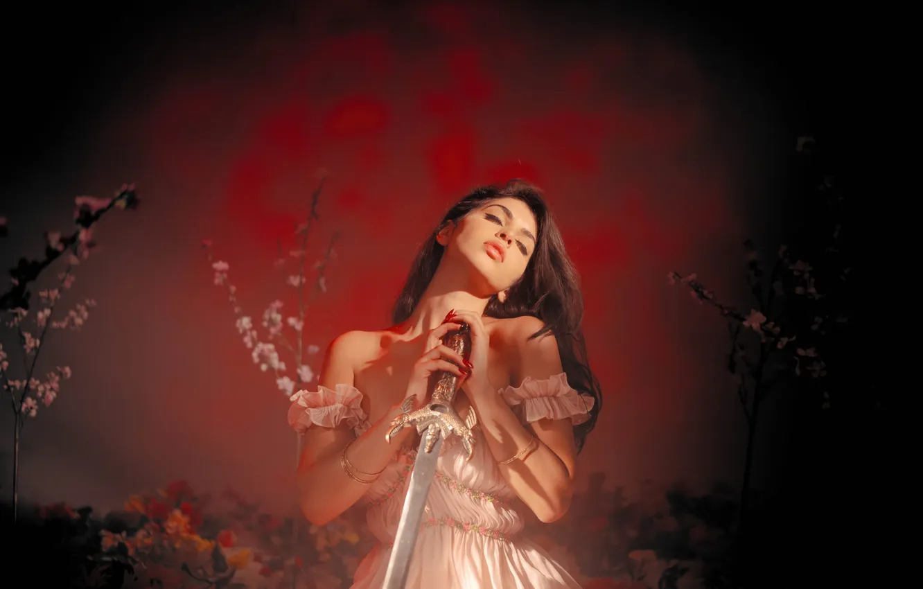 Photo wallpaper girl, sword, fantasy