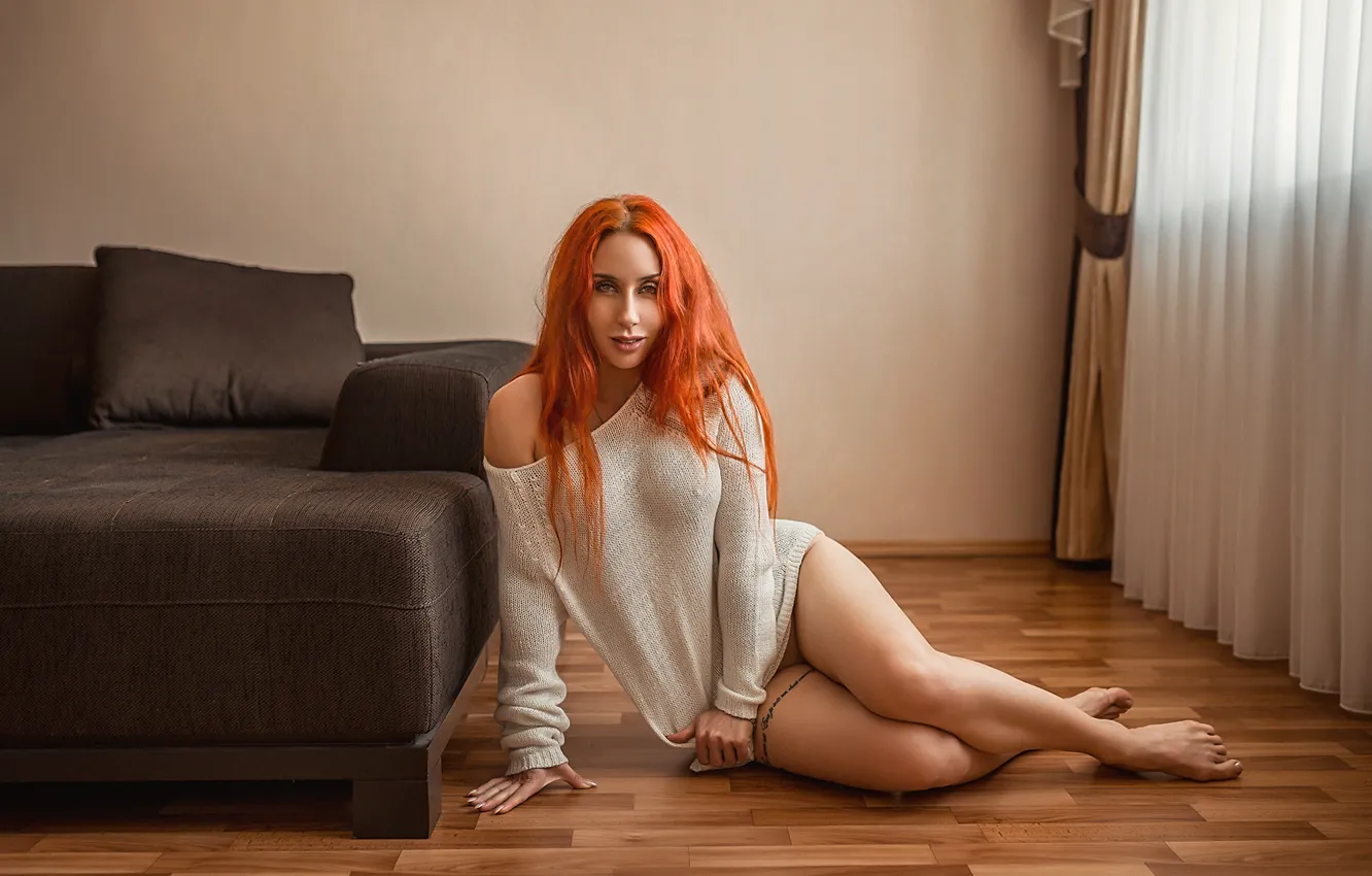 Photo wallpaper legs, pretty, redhead, floor, feet, A Diakov George
