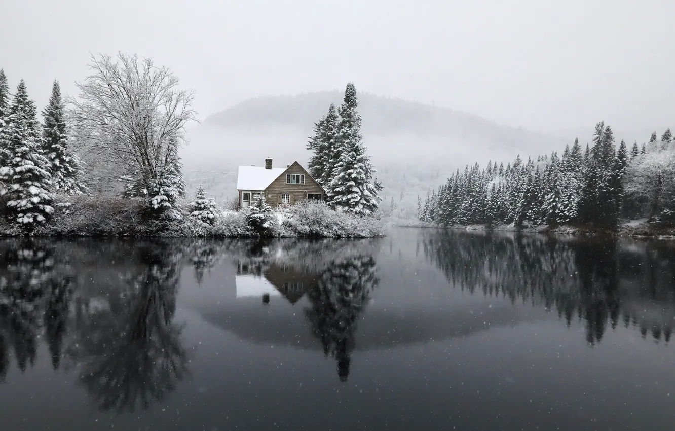 Photo wallpaper winter, lake, home