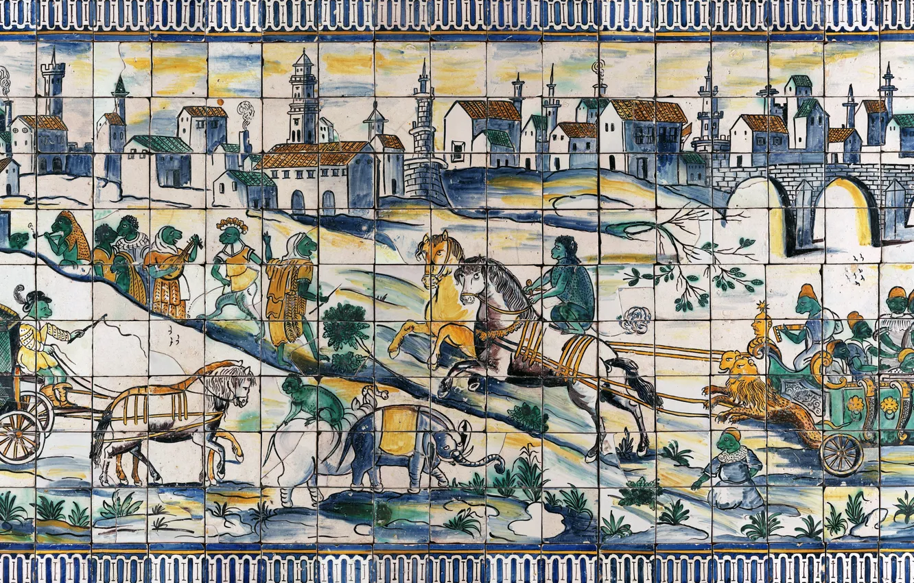 Photo wallpaper Museum, Picture, Tile, Portugal, Lisbon, Mosaic, Museum exhibit, Workshop of Manuel Francisco