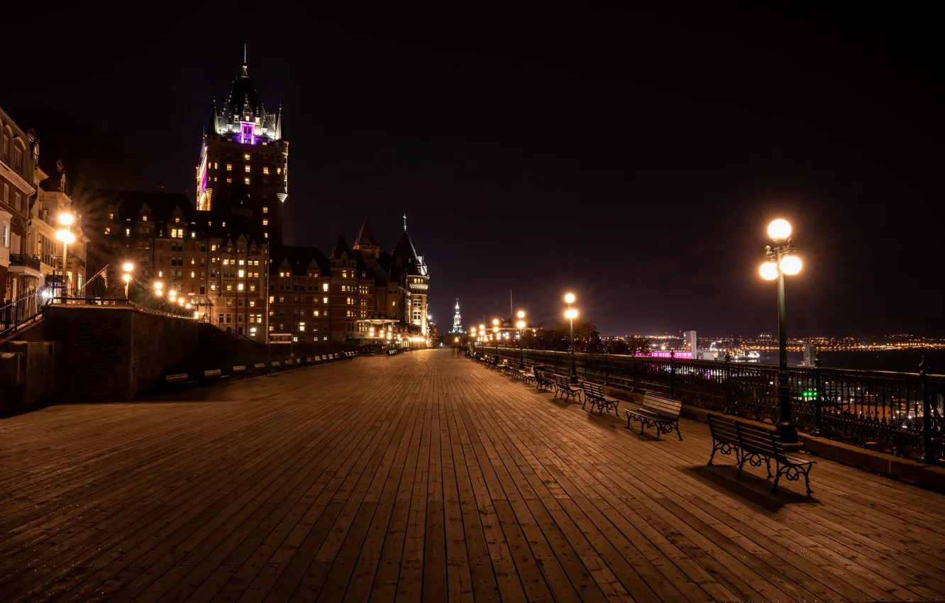 Photo wallpaper night, the city, Quebec, Dufferin Terrace