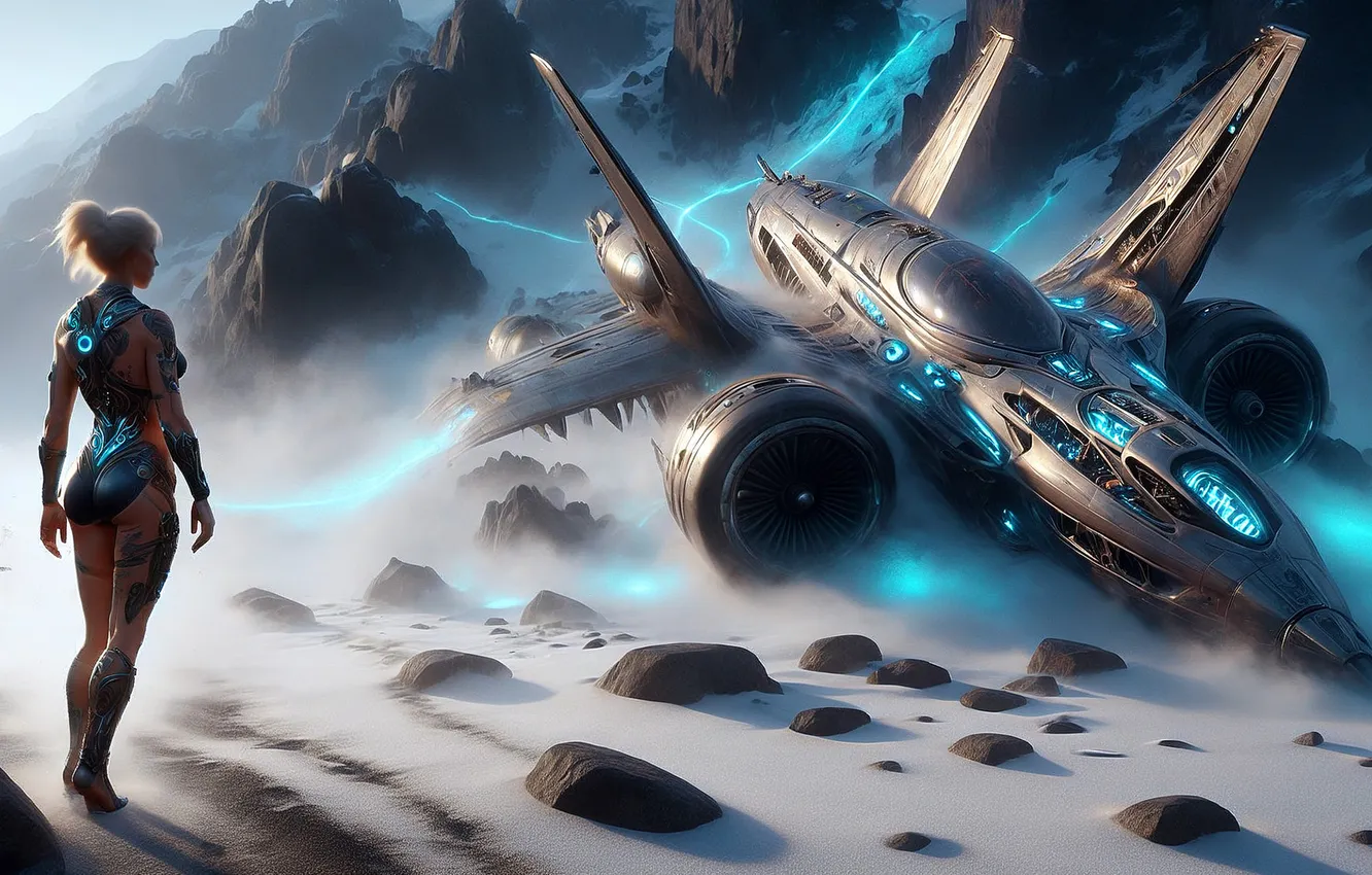 Photo wallpaper girl, fiction, starship