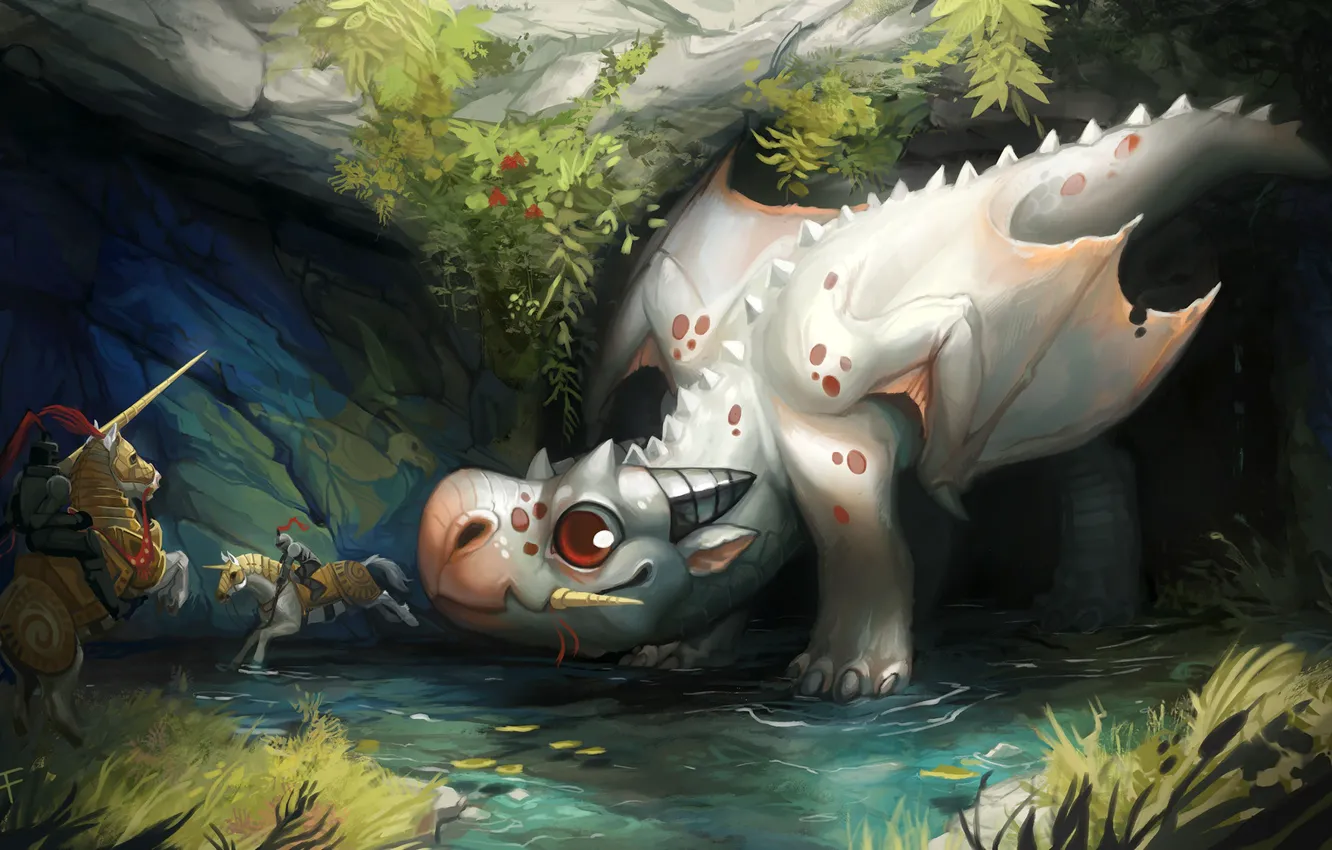 Photo wallpaper dragon, fantasy, art, knight, hunter, Andrea Radeck, SCG - Dragon