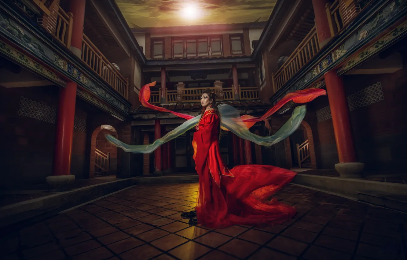 Photo wallpaper style, Asian, red dress