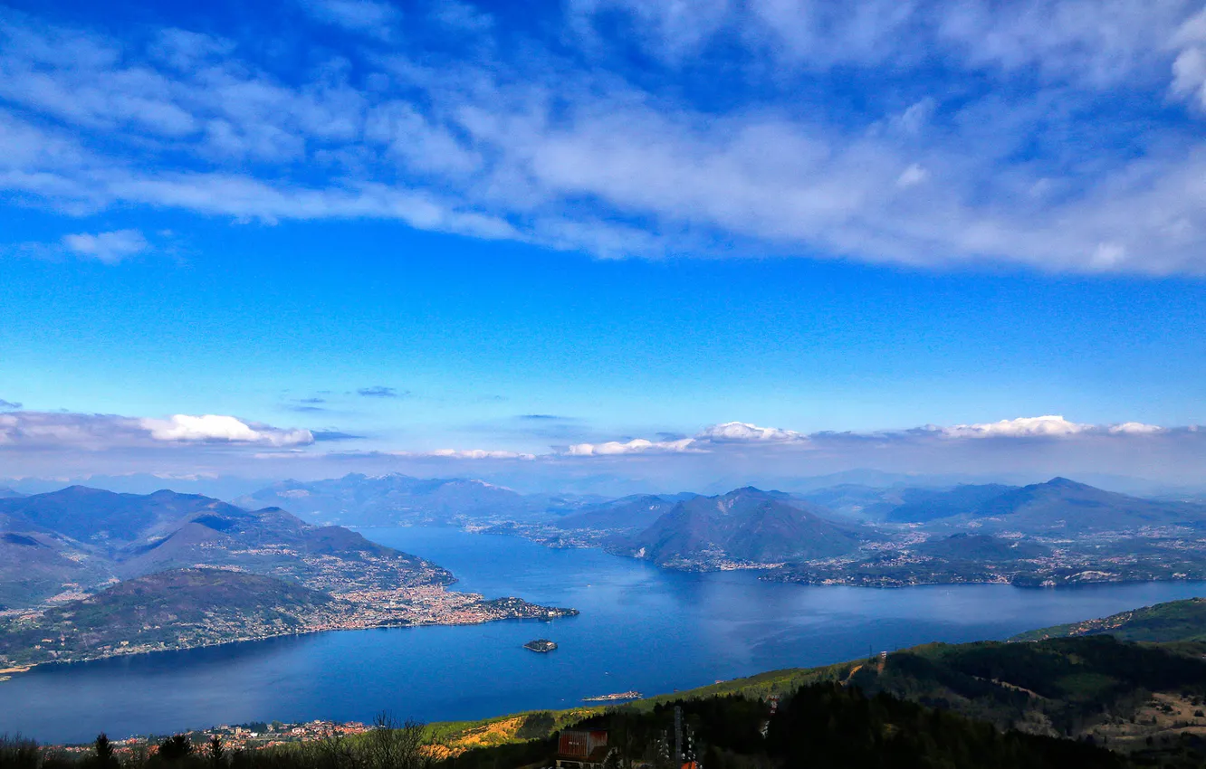 Photo wallpaper sea, the sky, clouds, mountains, nature