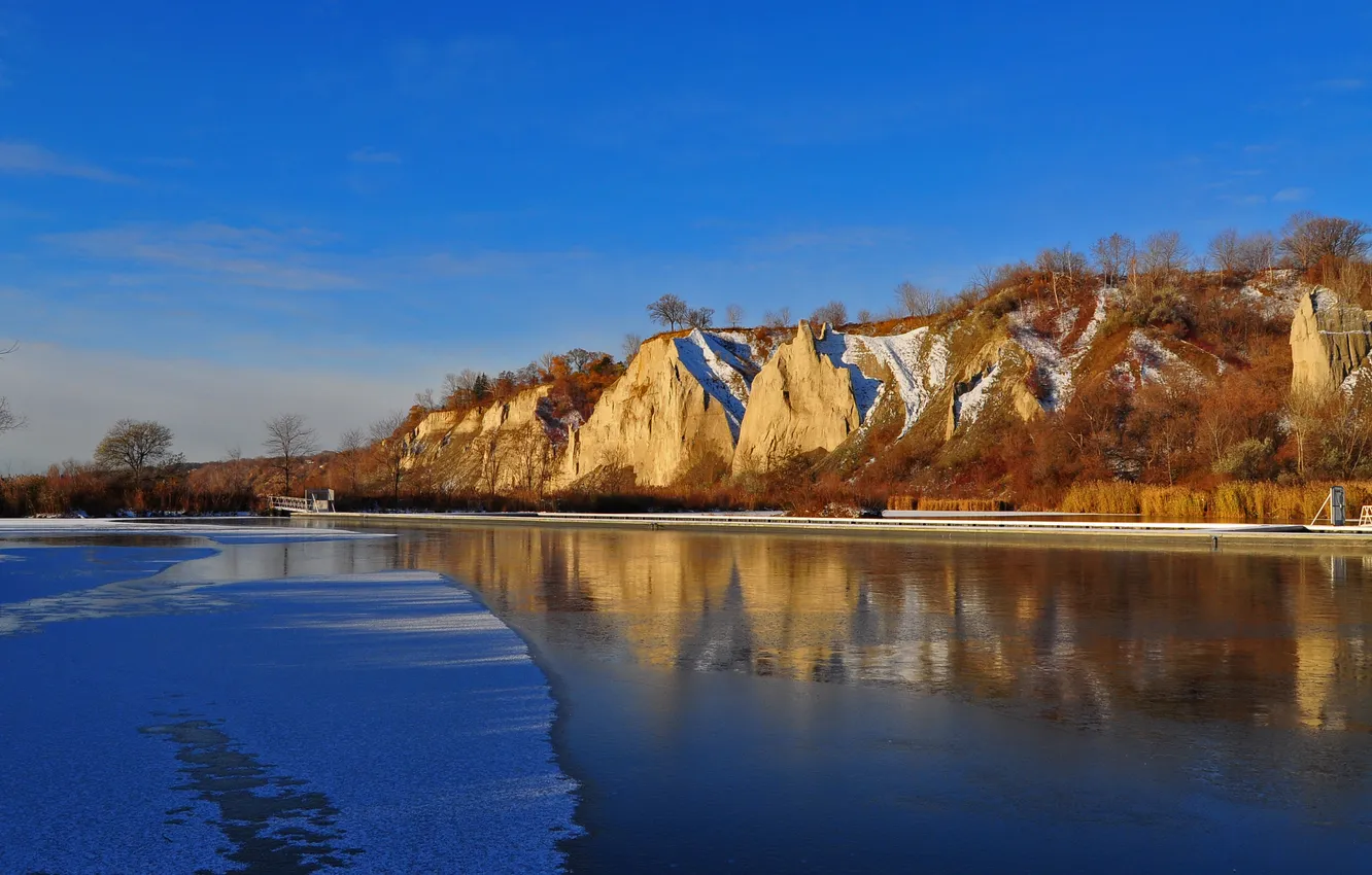 Photo wallpaper sea, the sky, trees, lake, rocks