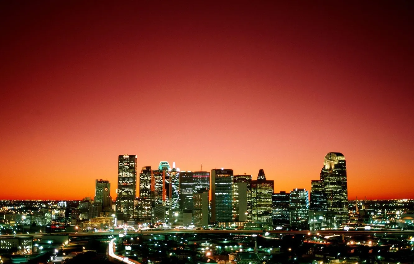 Photo wallpaper sunset, the city, the evening, skyscrapers, Texas, Dallas