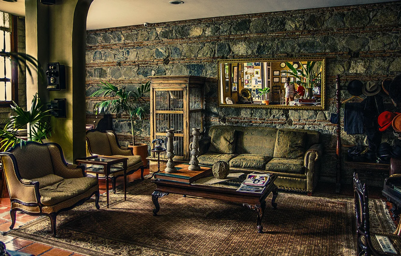 Photo wallpaper sofa, chair, table, living room