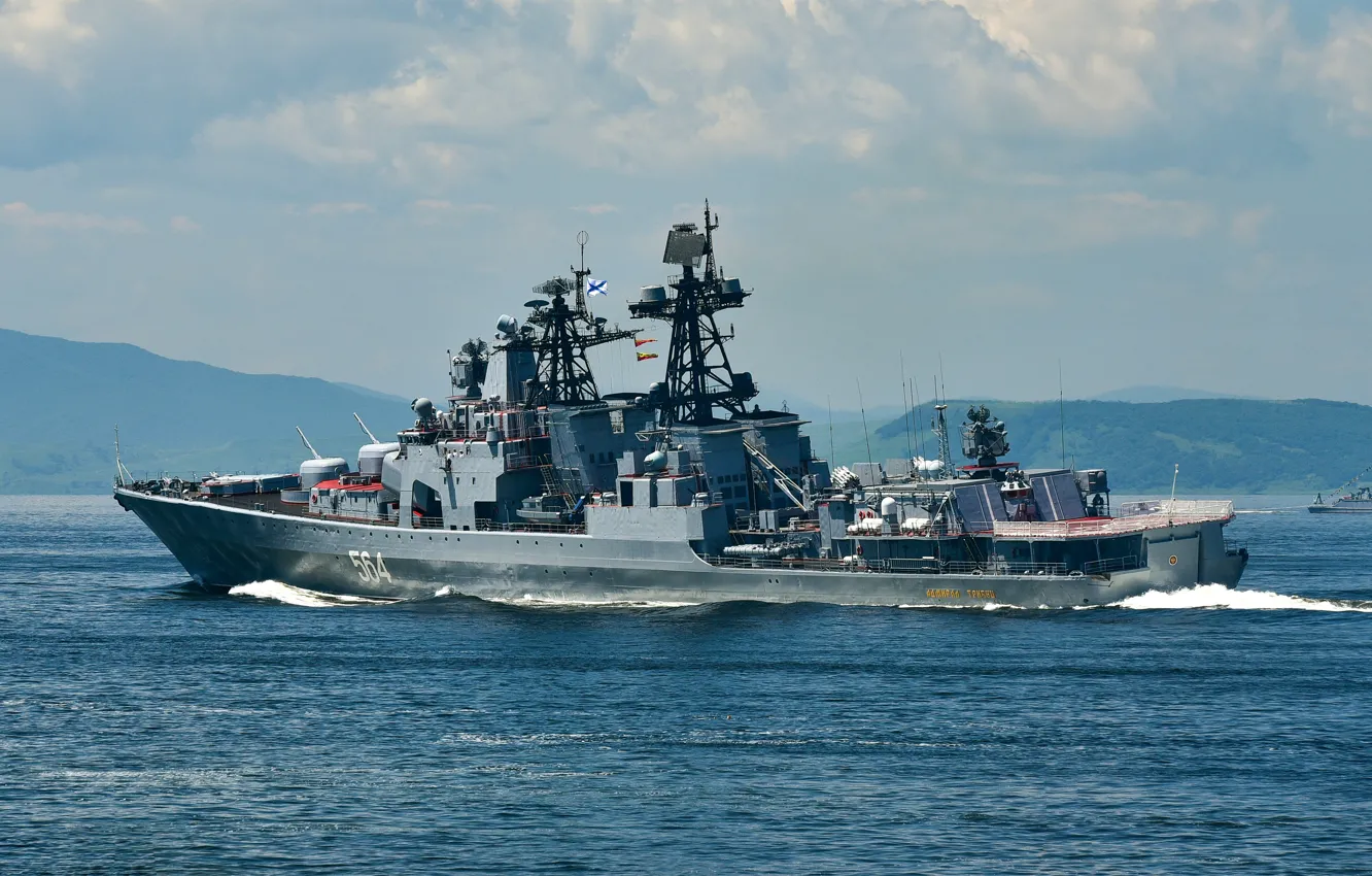 Photo wallpaper sea, anti-submarine ship, project 1155