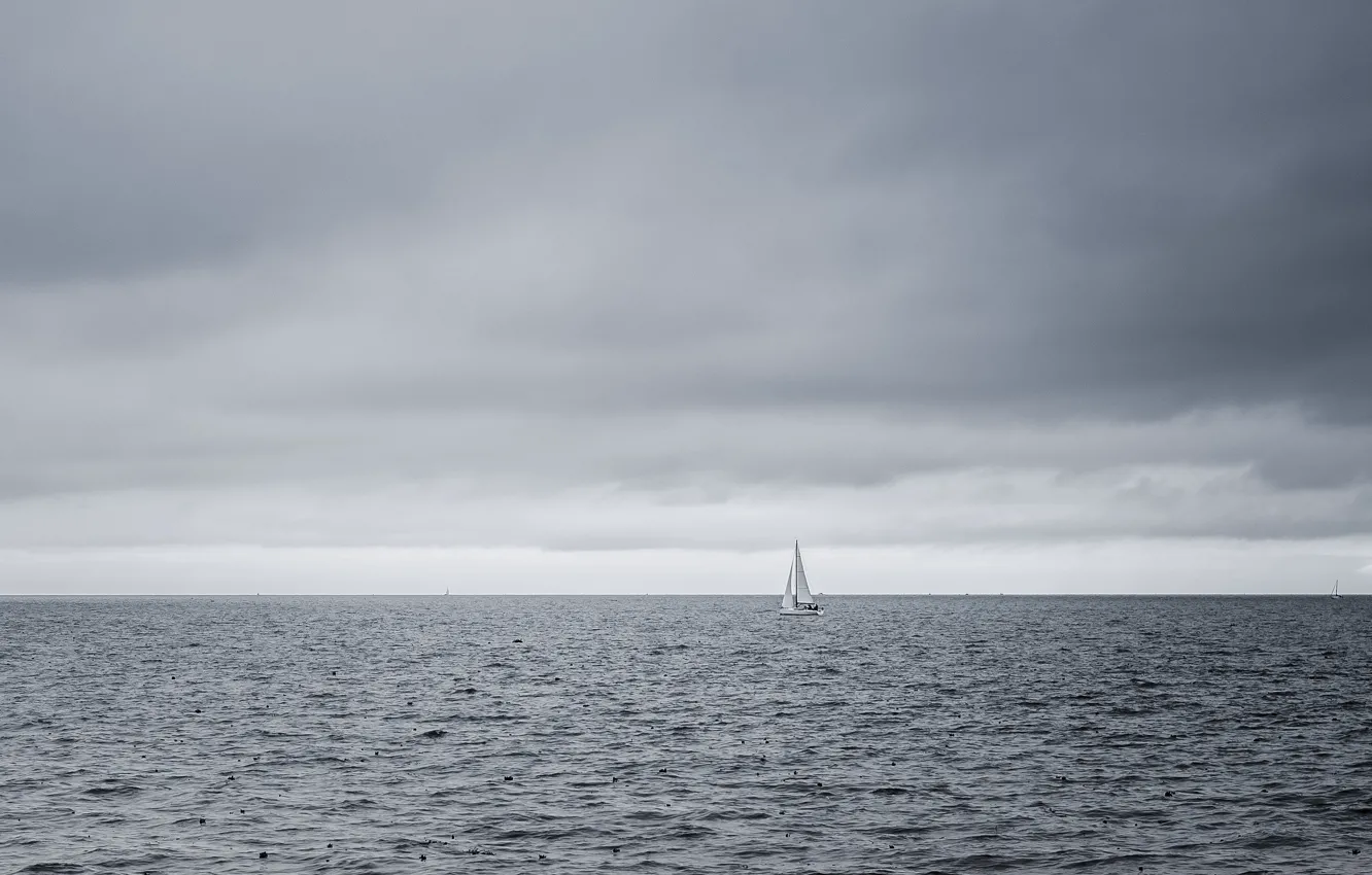 Photo wallpaper storm, Argentina, boats, horizon, sailing, gray clouds, Buenos Aires, rainy