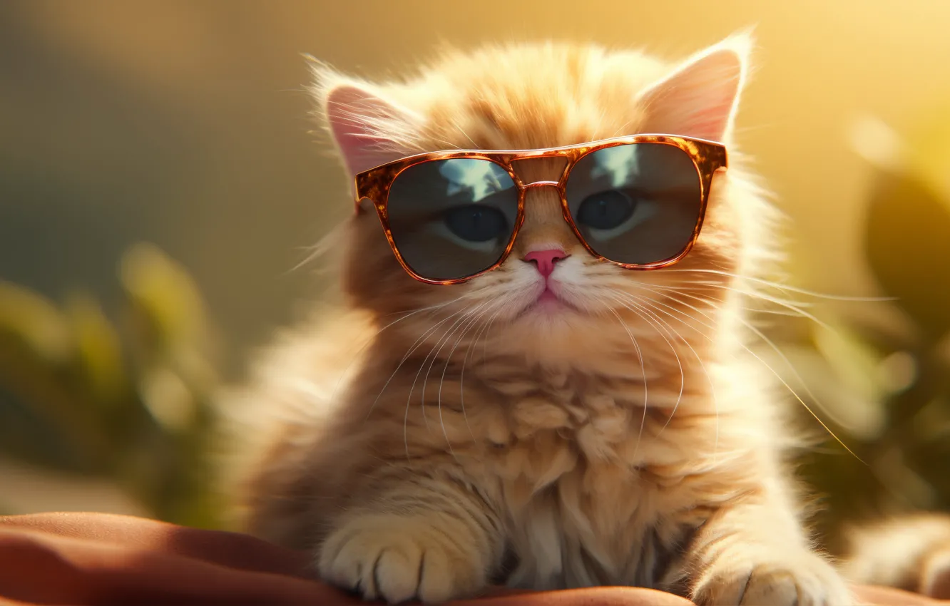 Photo wallpaper cat, glasses, kitty, digital art, AI art, The Art of Artificial Intelligence, neural network