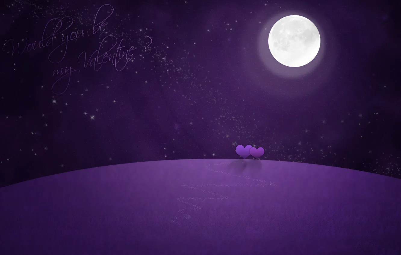 Photo wallpaper night, the moon, stars, hearts, Valentine