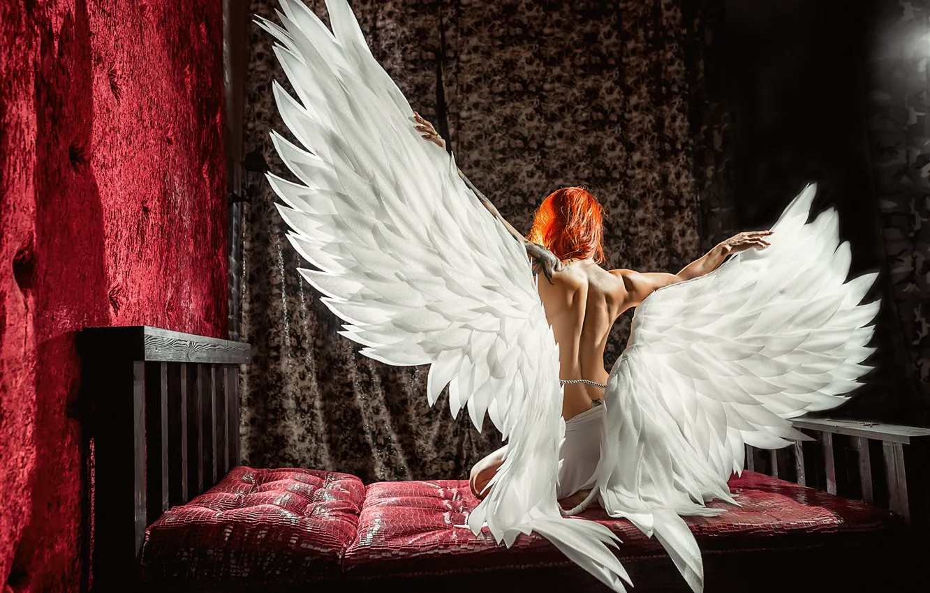 Photo wallpaper white, wings, model, angel, redhead, A Diakov George