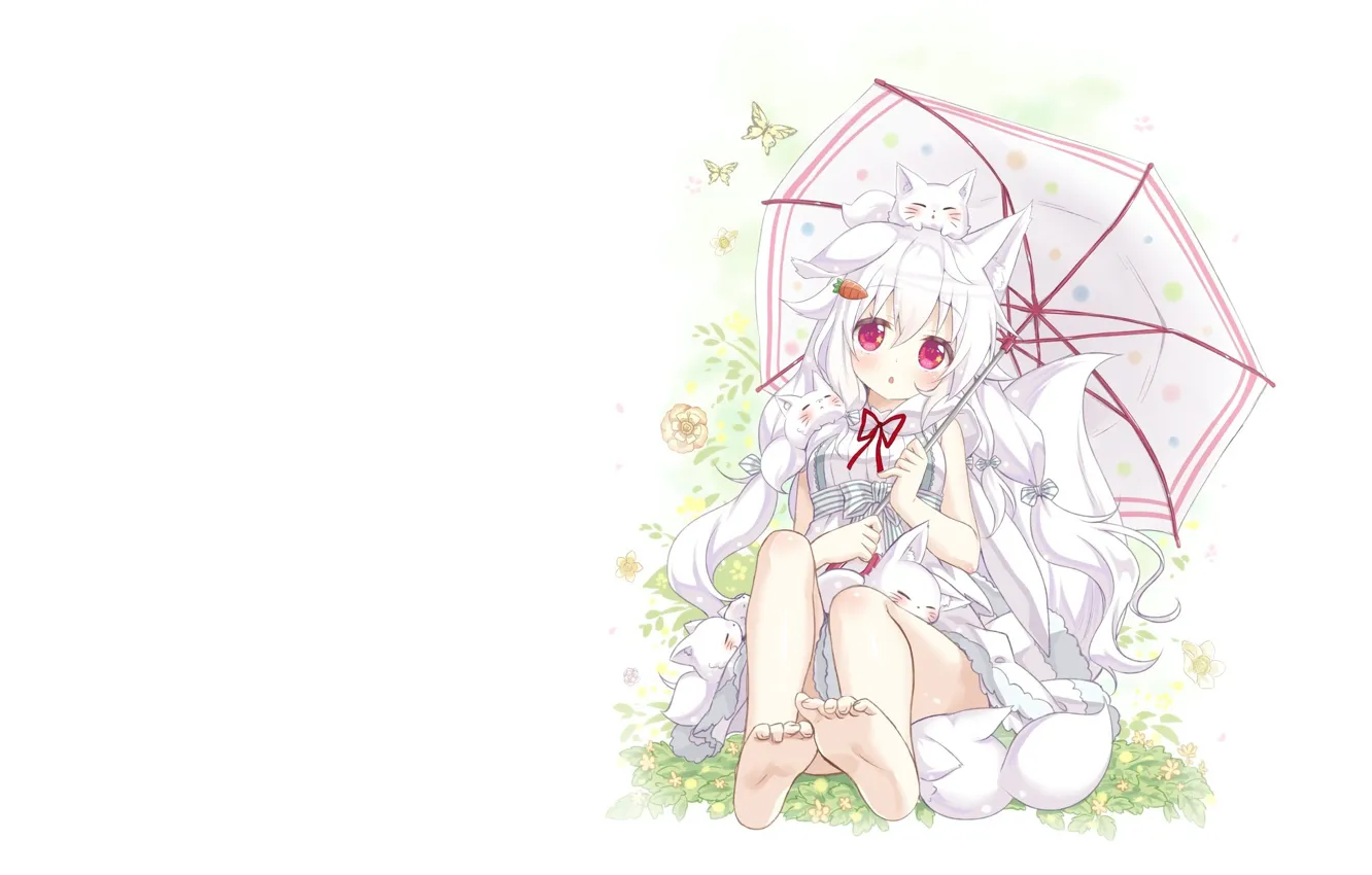 Photo wallpaper summer, umbrella, mood, anime, art, girl, ears, ponytail