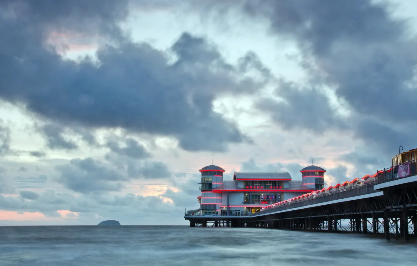 Photo wallpaper sea, the sky, landscape, bridge